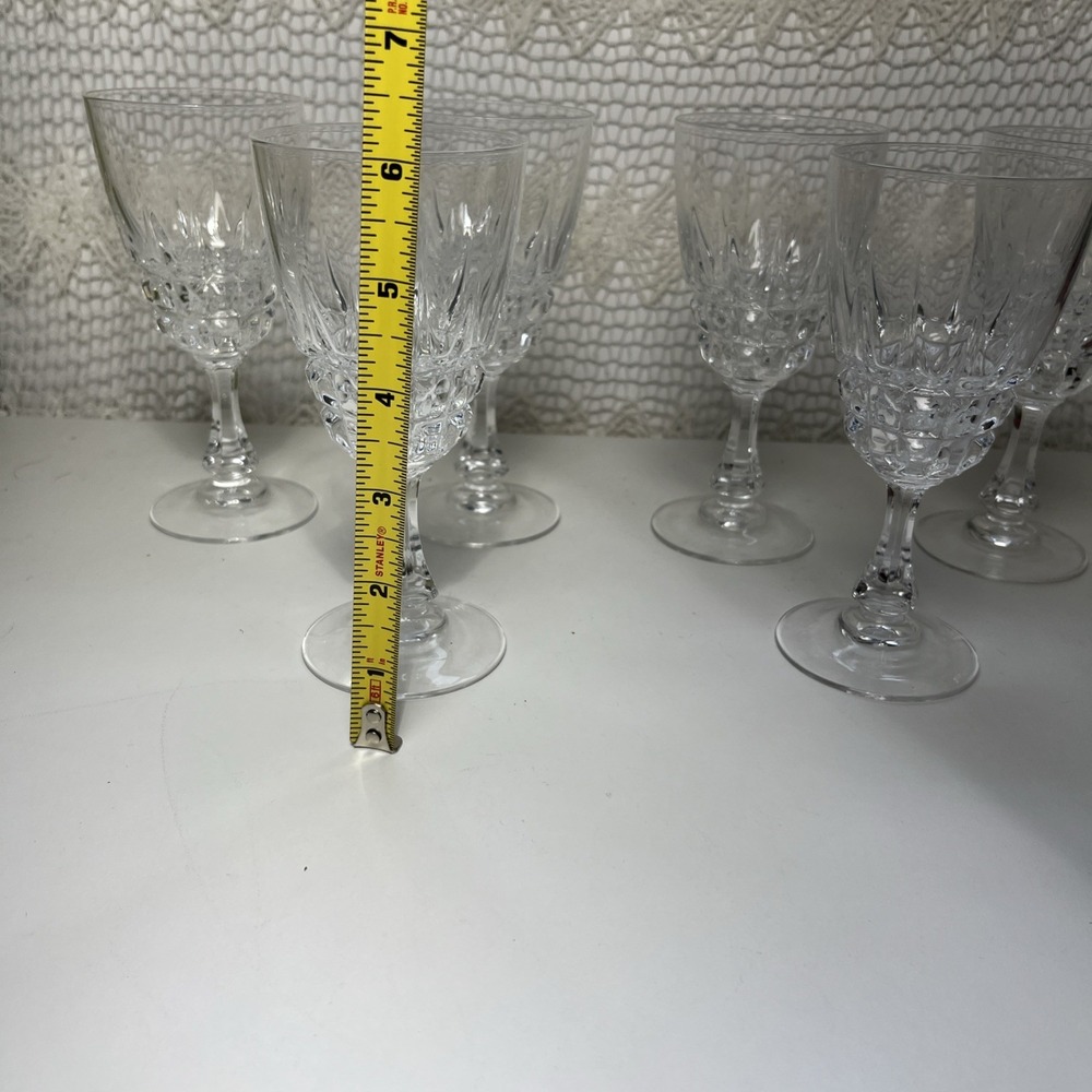 6 Vintage Cristal d' Arques "Pompadour" Wine Glasses, French Bistro Stemware 6" - Picture 8 of 8